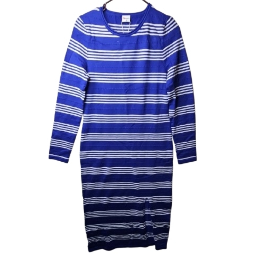 Wiholl Heavy-knit Long Dress Blue  White Striped Simple Cozy Sweater FallcoreM